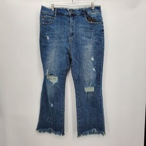 Risen high waist frayed hem straight leg kick flare jeans womens size 32 / 15